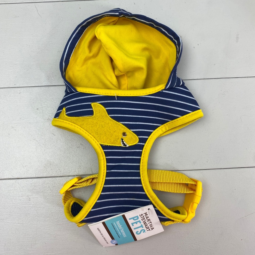 Martha Stewart Pets Hooded Dog Harness Unisex Small Shark Navy Stripe Nautical